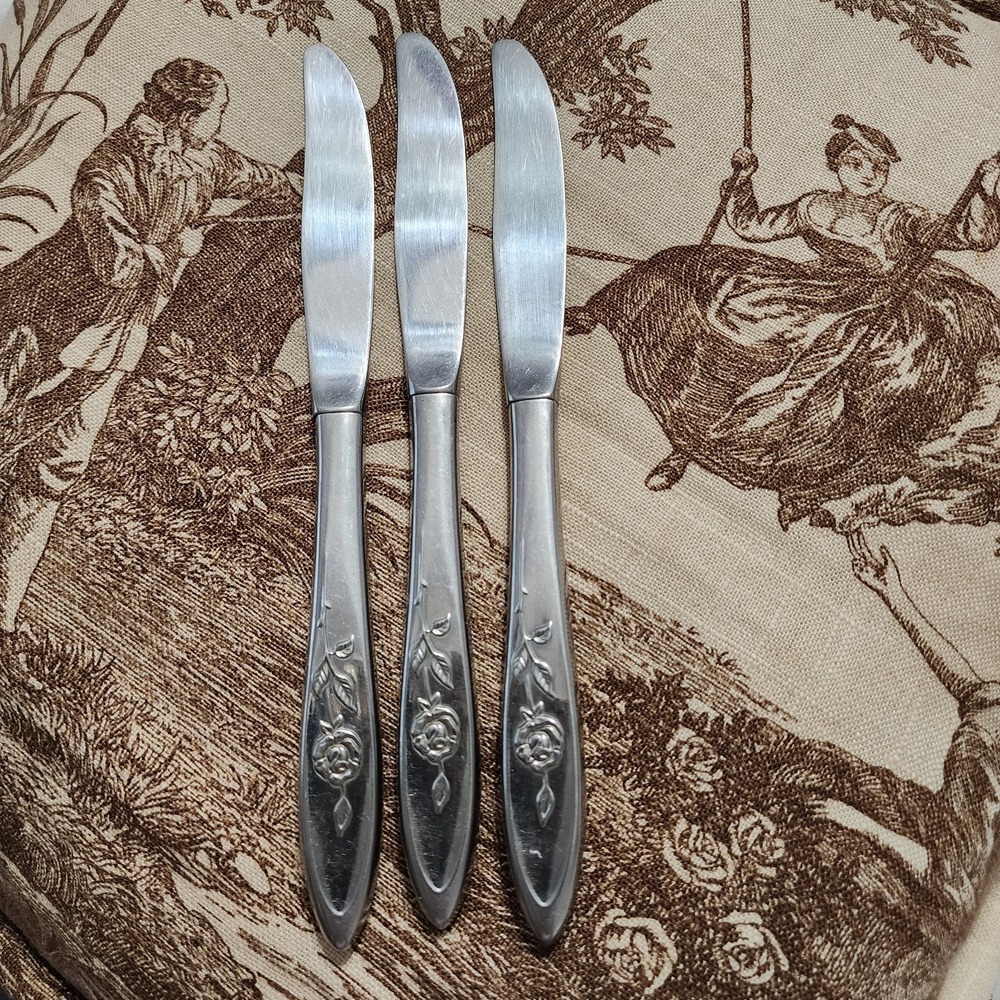 3‎ x Oneida Community MY ROSE Stainless Steel Hollow Handle Dinner Knives 8 1/2"